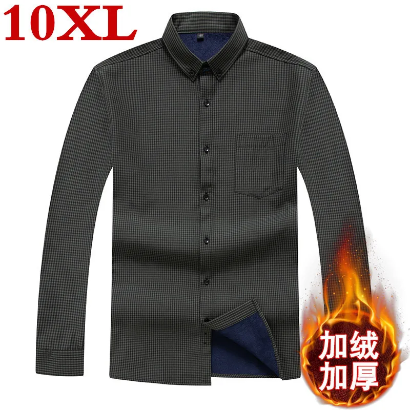 Размера плюс 10XL 9XL 8XL 7XL модные мужские рубашки осень и зима утолщение теплый плед 5 цветов Мужская светская рубашка одежда