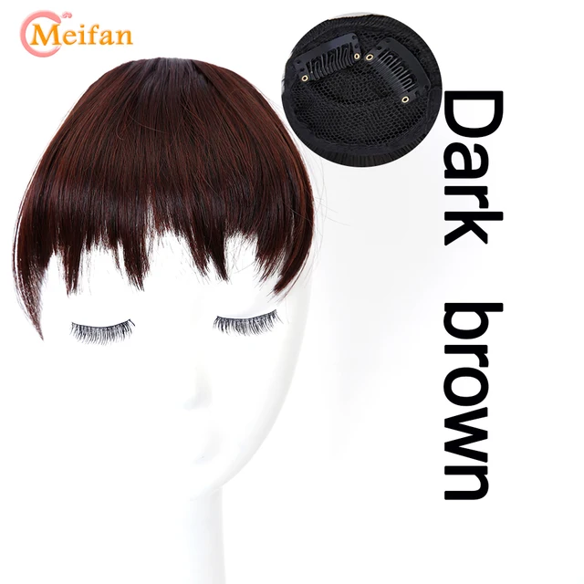 MEIFAN Clip in Hair Bangs Extension Hairpiece Synthetic Natural Fake Bang Hair Piece Air Bangs Clip on Bangs Black Brown GK-LH-2-33