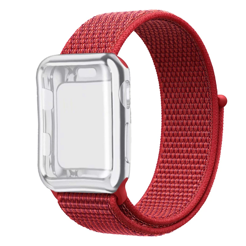 Спортивный бесшовный ремешок для наручных часов Apple Watch, версии чехол 44 мм 40 мм, 38 мм, 42 мм, iWatch, версия 5 4 3 2 спортивный Браслет Apple watch 4 чехол Защитная пленка для экрана - Цвет ремешка: Red