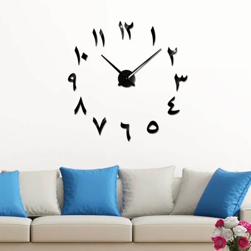 Eastern Arabic Unique Decorative Wall Clock DIY Mirror Surface Wall Sticker Home Decorations