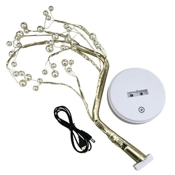 

Usb&Battery Pearl Decor 36 Led Warm Light Shimmer Tree Desk Lamp Touch Switch Copper Wire Light for Bedroom Party Decor