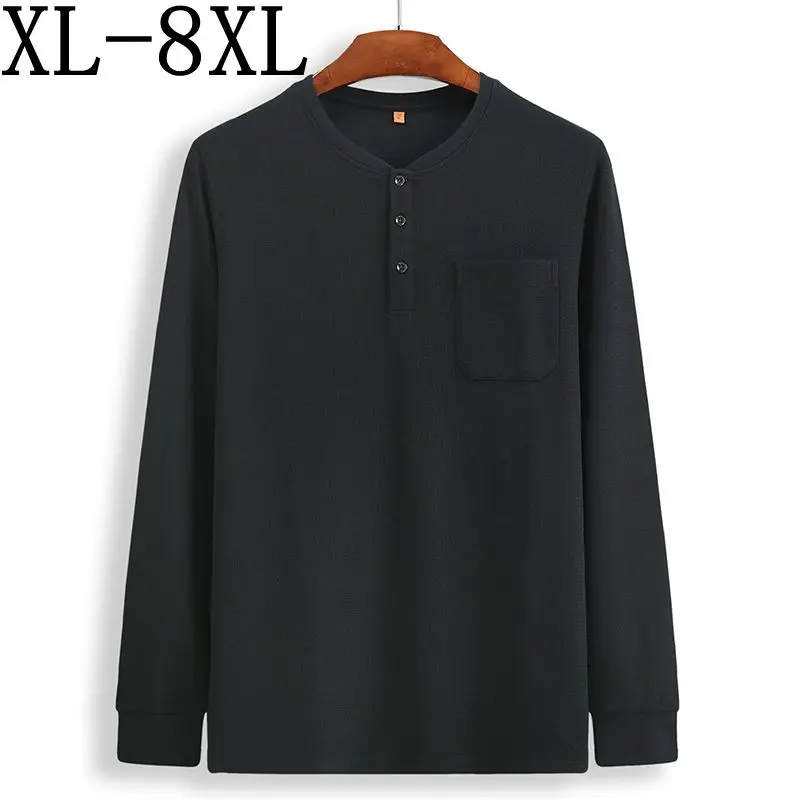 Размер 8XL 7XL 6XL осенние повседневные мужские футболки бизнес с длинным рукавом мужская футболка с карманом свободная Мужская одежда тренд топ тройники