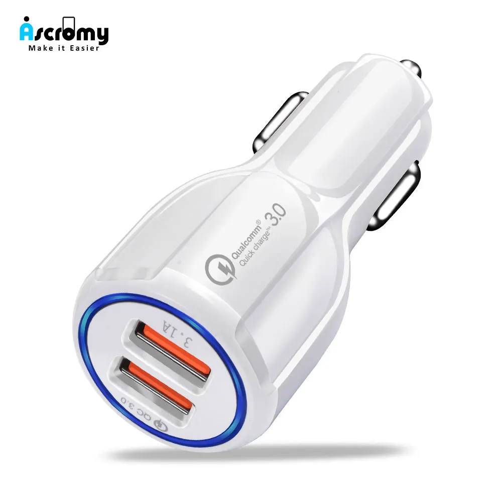 Автомобильное USB зарядное устройство Quick Charge 3,0 2,0, зарядное устройство для мобильного телефона, 2 порта, двойное USB, быстрое автомобильное зарядное устройство для iPhone, samsung, Xiaomi, автомобильное зарядное устройство - Тип штекера: Whit
