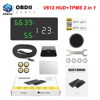 

Head Up Display + TPMS 2in1 HUD V612 Car OBD OBD2 Display HUD V612 On-Board Computer Car Speedometer Headup Display