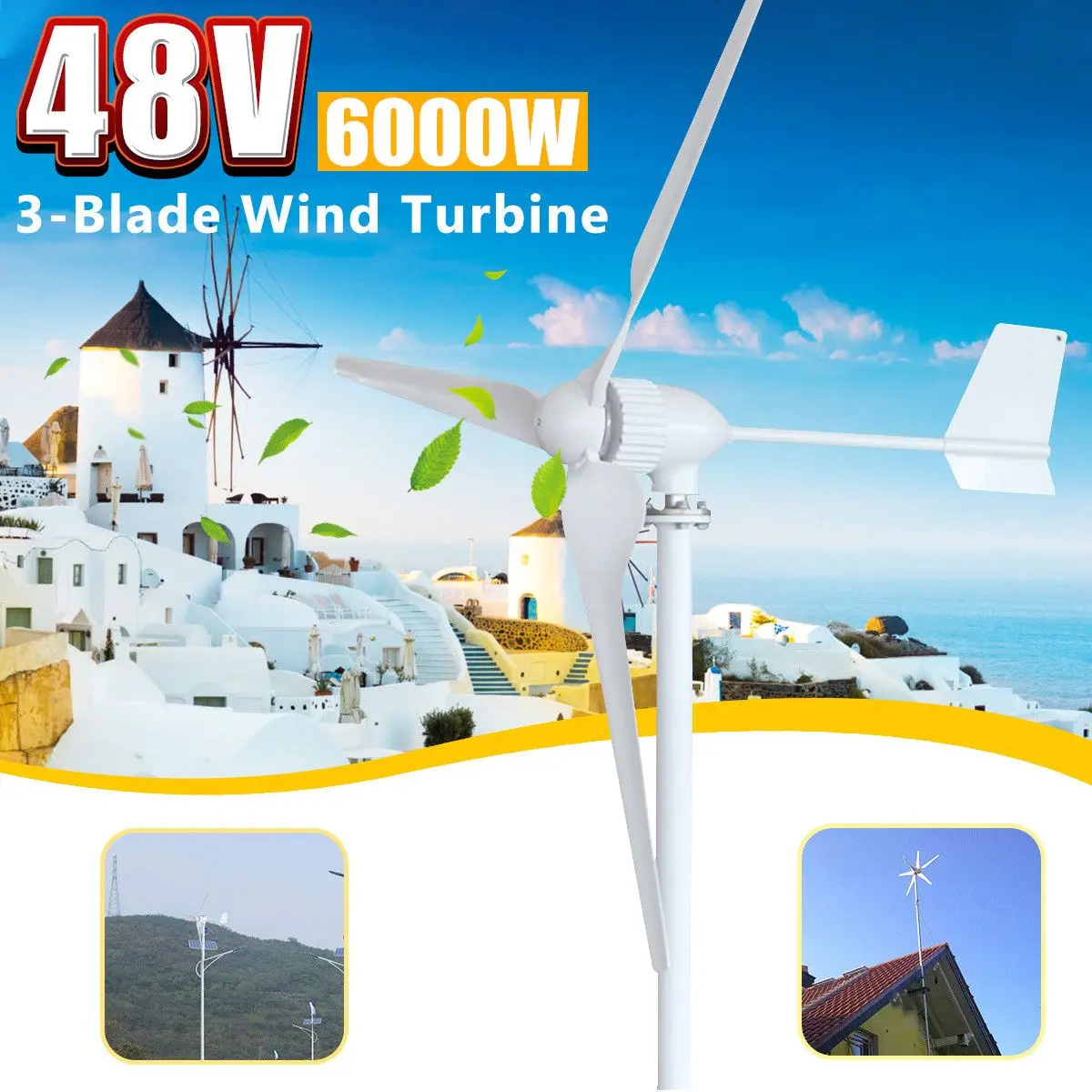 

Professional 6000W 48V 3 Blade Wind Turbines Generator Home Permanent Magnet Power Windmill Energy Turbines Charge