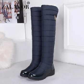 

ZALAVOR Snow Boots For Women Warm Knee High Boots Round Toe Down Plush Fur Ladies Thigh Snow Boots Shoes Woman Size 35-44