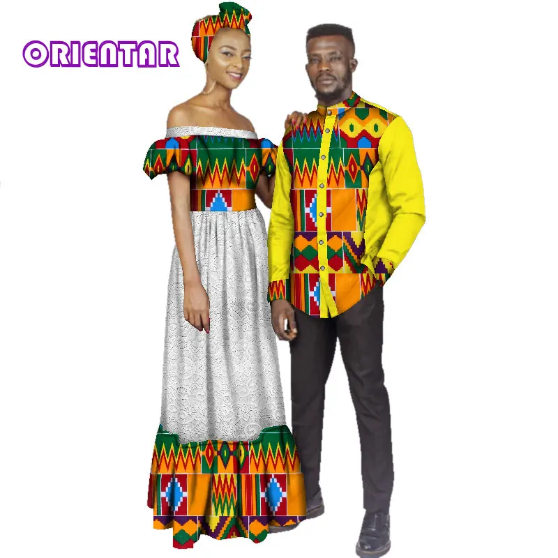 Африканская одежда для пар женское белое кружевное длинное платье с воротником