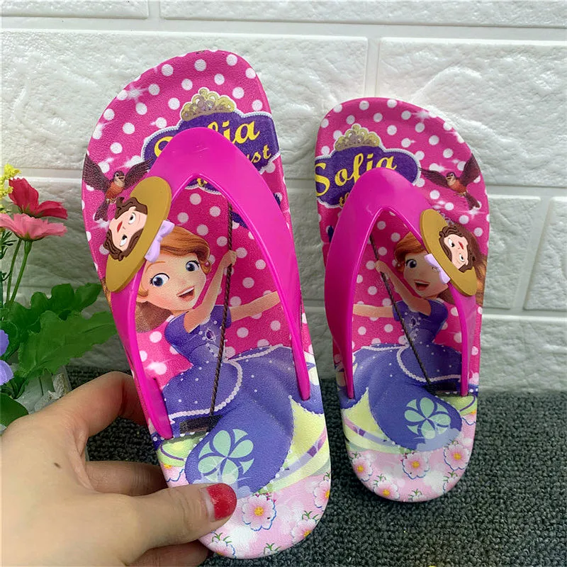 JY 2020 Summer Children girls Sofia with flower princess PVC beach Slippers Non-slip flip flop 26-39 2colors LS01