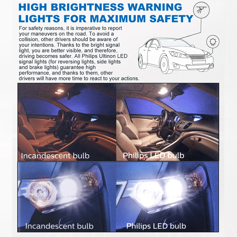 Philips W5W 12V LED 1 0W W2 1x9 5d Auto 6000K Ultinon карт.уп. 2 шт T10 поворотник для автомобиля мотоцикла