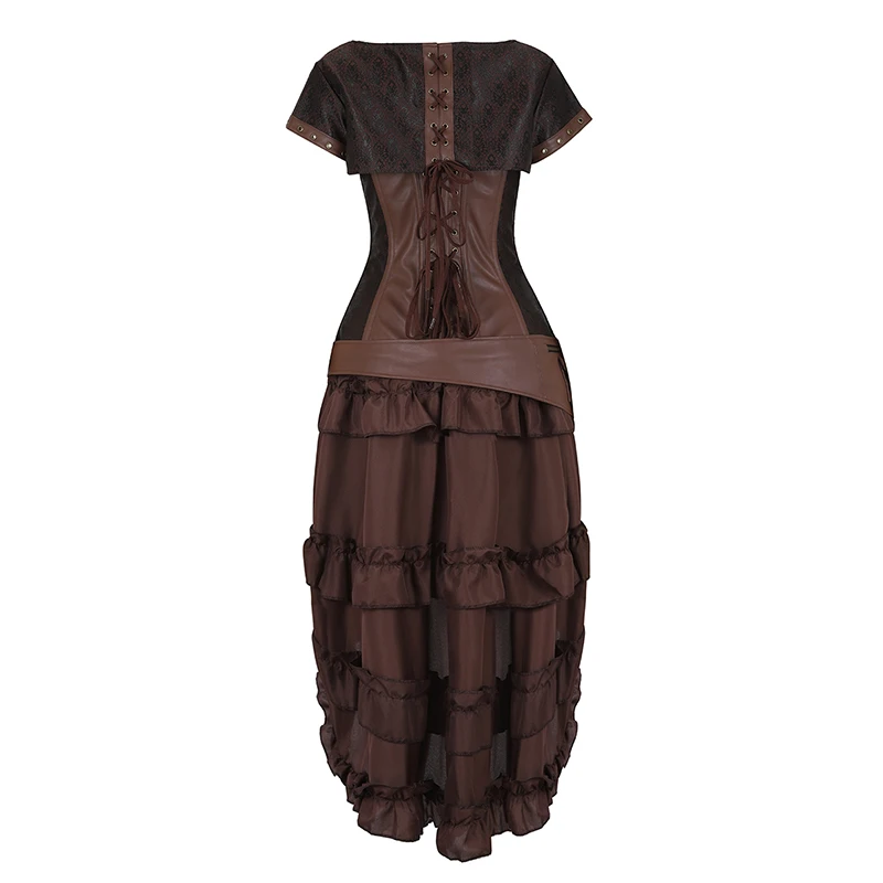 Brown Steampunk Corset Dress Vintage skirt Goddess Costume High Low Ruffle  Party Pirate Skirts Lolita Medieval Victorian Set