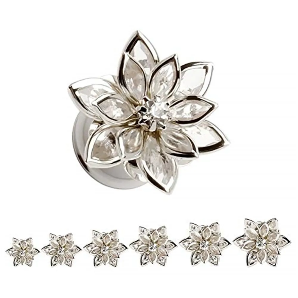 Stainless Steel Ear Stretcher 2PCS Flower Earring Zircon Reamer Ear Plugs And Tunnels 4mm