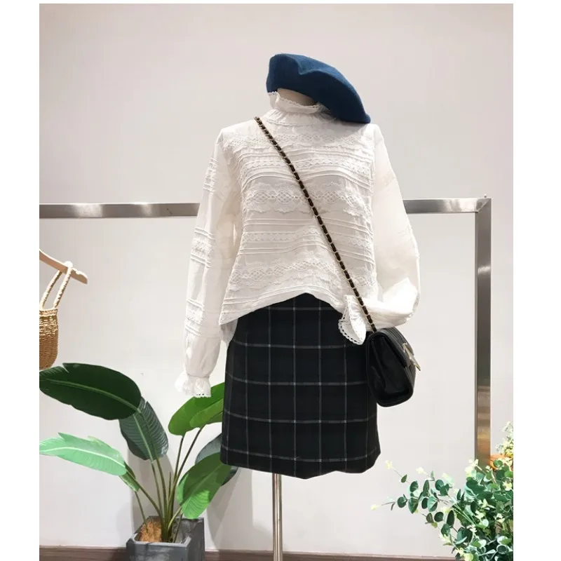 

Ruffled collar lace stitch lolita mori girl white shirt lady 2020 spring new