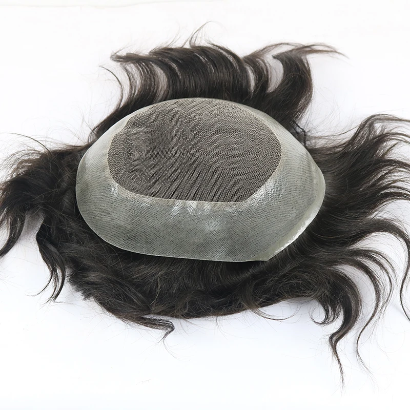 100% индийский парик из натуральных волос для мужчин 8 "x 10" шиньон кружева с ПУ около средней плотности 130% натуральный черный цвет