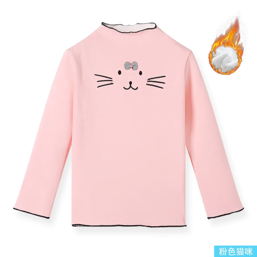 pink cat Зимние рубашки для девочек коллекция года, теплая детская футболка, бархатные Детские футболки, детская блузка с длинными рукавами От 2 до 8 лет, школьная одежда для малышей - Цвет: pink cat
