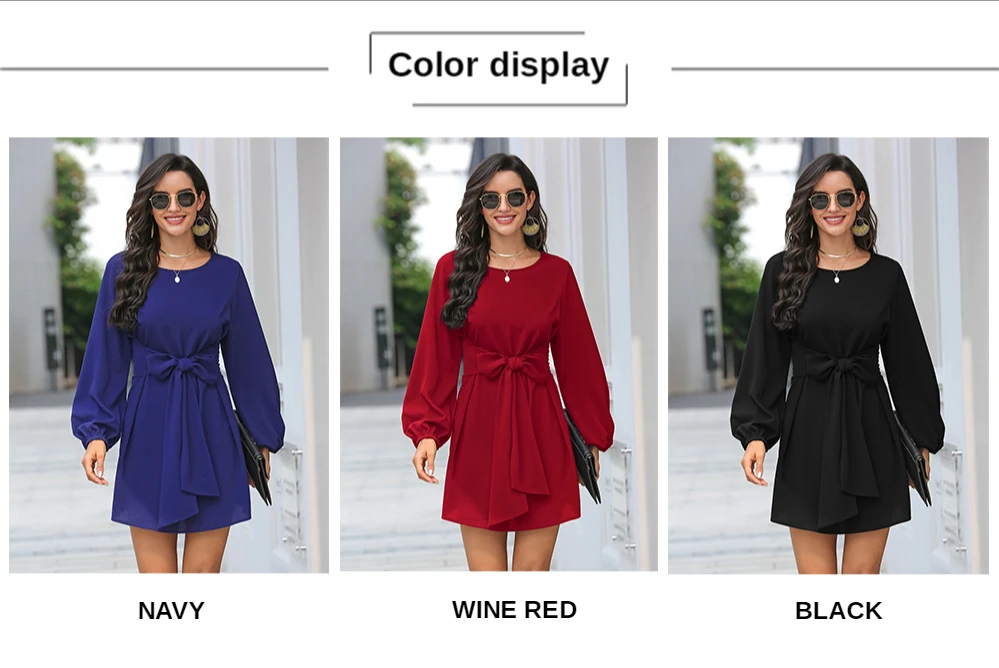 Black Lantern Sleeve Round Neck Casual Dress Black Lantern Sleeve Round Neck Casual Dress 4