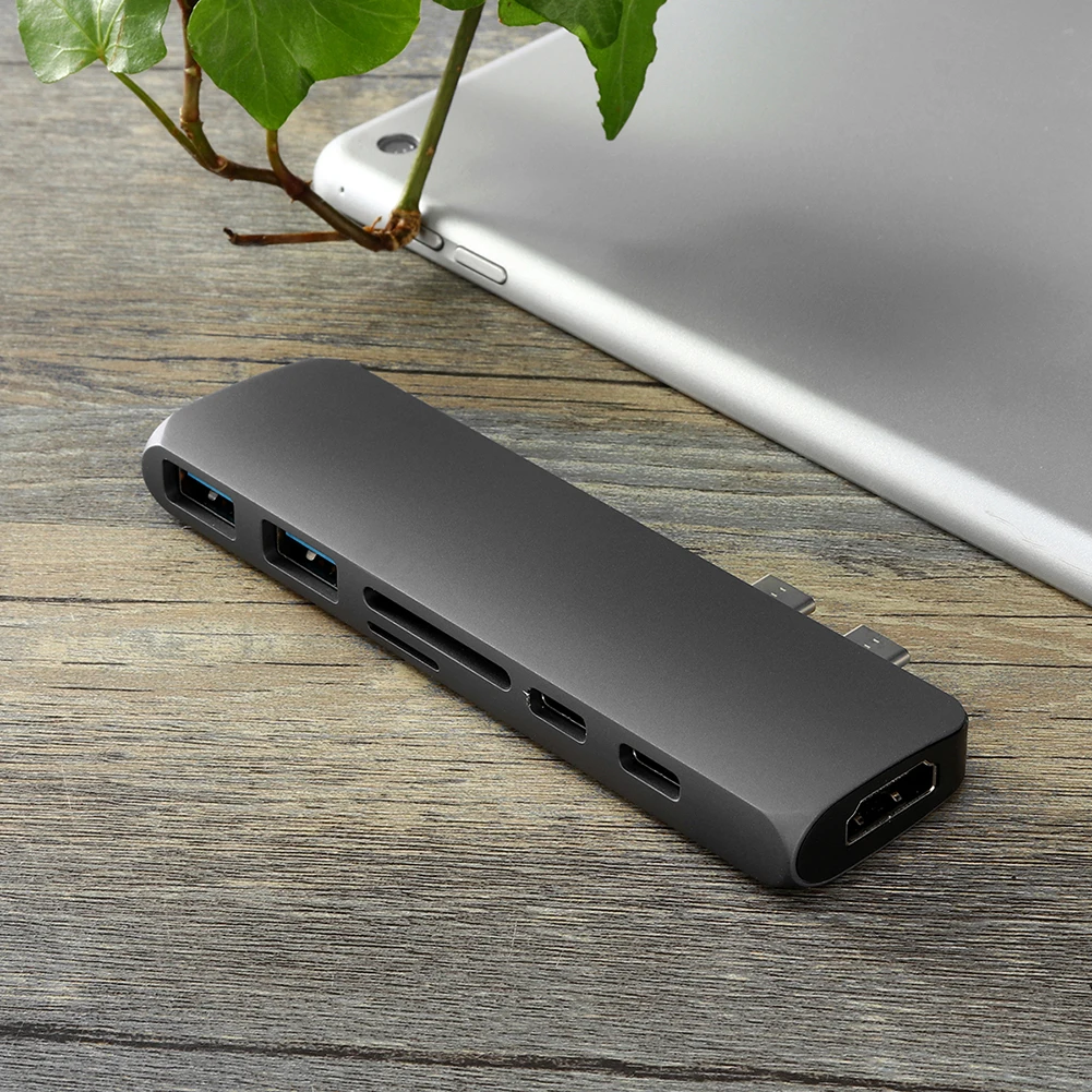 7-in-1 HDMI+ SD+ TF+ 2xUSB3.0+ 2xPD Type-C Fast Card Reader Hub Adapter