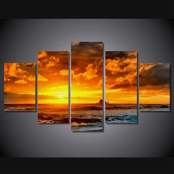 

5 Panel Seascape Sunset Ocean Canvas Print Room Decor Print Poster Picture Canvas Painting