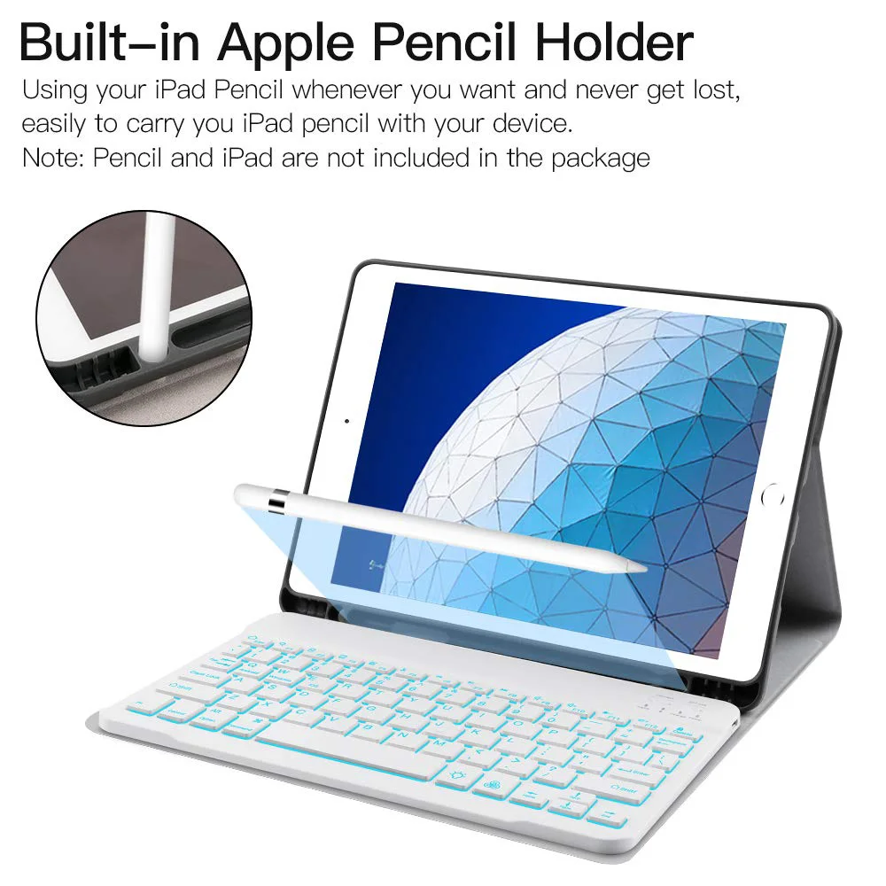 Для iPad 9,7 дюймов Bluetooth клавиатура 7 цветов с подсветкой чехол для планшета кожаный чехол для iPad Air 1 2 чехол с держателем ручки