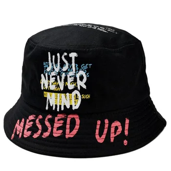 

Unisex Bucket Hat JUST NEVER MIND printing Graffiti Hip Hop Style Fishing Outdoor Cap Men's Summer