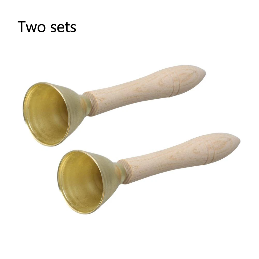 

2PCS Non-toxic Hand Bell Musical Portable Party Wedding Kids Toy Gift Children Wood Handle Developmental Metal Play Home