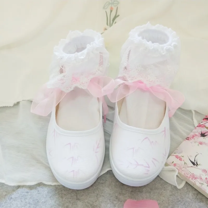 

Hand-painted canvas shoes female Chinese style Mori girl Cosplay dance shoes Sweet Lolita Shoes