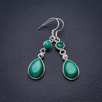 

Natural Malachite Handmade 925 Sterling Silver Earrings 2" D3479