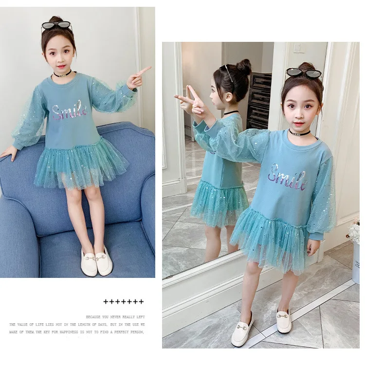 Boutique Kid Clothing 2020 Spring Little Girls School Dress Cotton O neck Sweater Dress Pink Long Sleeve Letter Dresses for Teen (9)