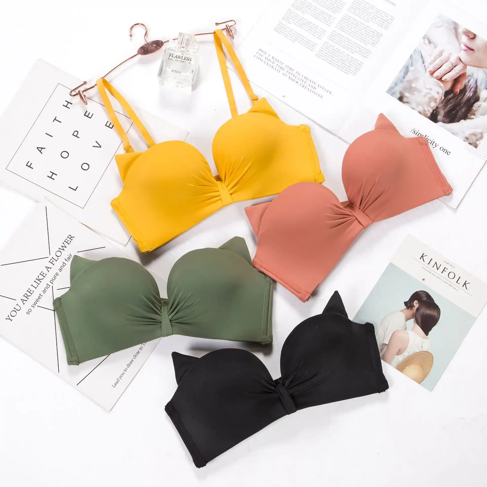 猫耳なし鋼リング下着小胸の厚さのカップギャザーブラジャー美しいバックアッパー支持体側クローズドブラジャースーツ チューブトップ Aliexpress