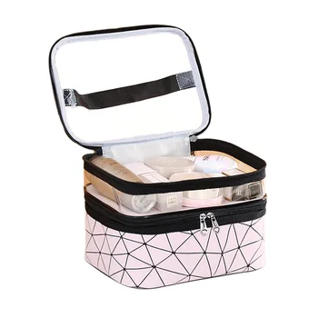

Waterproof women's cosmetic bag PU leather double layer large capacity 2019 NEW makeup bag