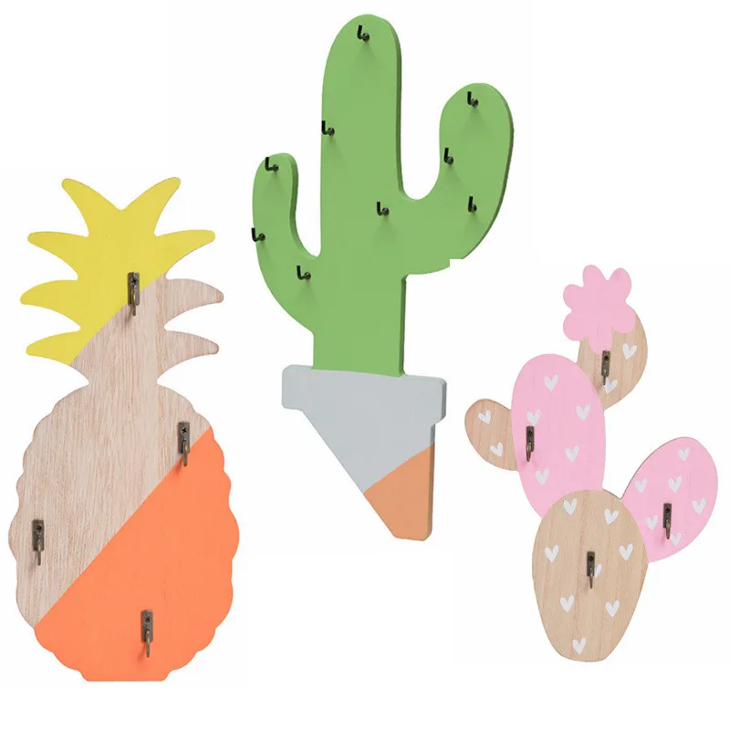 

Wooden Cactus Pineapple Hook Nordic Ins Room Practical Creative Key Wall Hanging Home Decorations