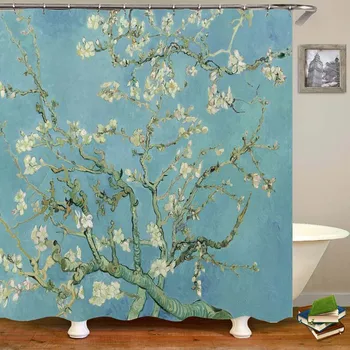 

Elegant Vincent Van Gogh Almond Blossom Print Shower Curtain Bathroom Curtain Bath Tree Branches Art Painting Home Decor Gift