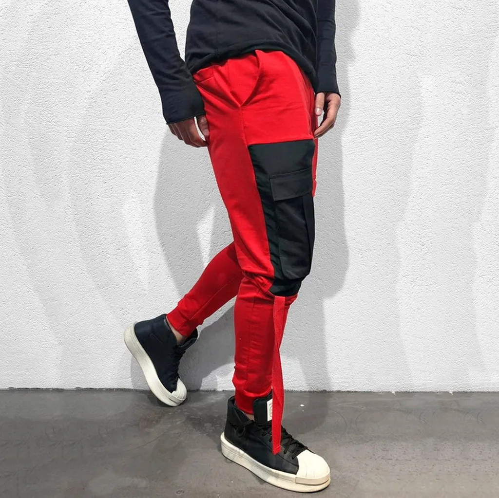Discount Men's Side Pocket Patchwork Straight Harem Pants 2020 Hip Hop Casual Male Tatical Joggers Trousers Fashion Streetwear Pants JR06