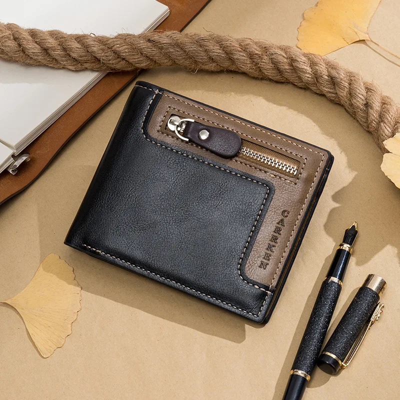 

Fashion Trifold Wallet Men Short Purse Zipper Designer PU Leather Slim Male Wallets Card Holder Big Capacity Cartera Man Bag New