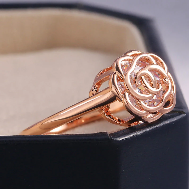 Дизайн, полые розы, цветы, кольца на палец для женщин, серебро, розовое золото, сверкающие CZ, свадебные, Обручальные, вечерние, ювелирные изделия, кольцо, подарок