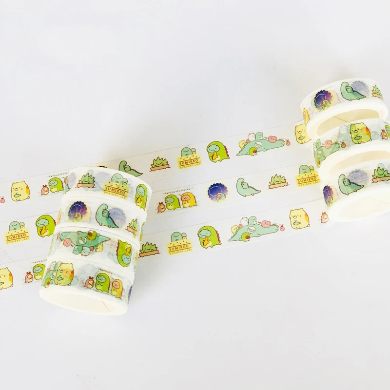 2 Rolls 15mm*7m Kawaii Sushi Family and Dinosaur Paper Masking Washi