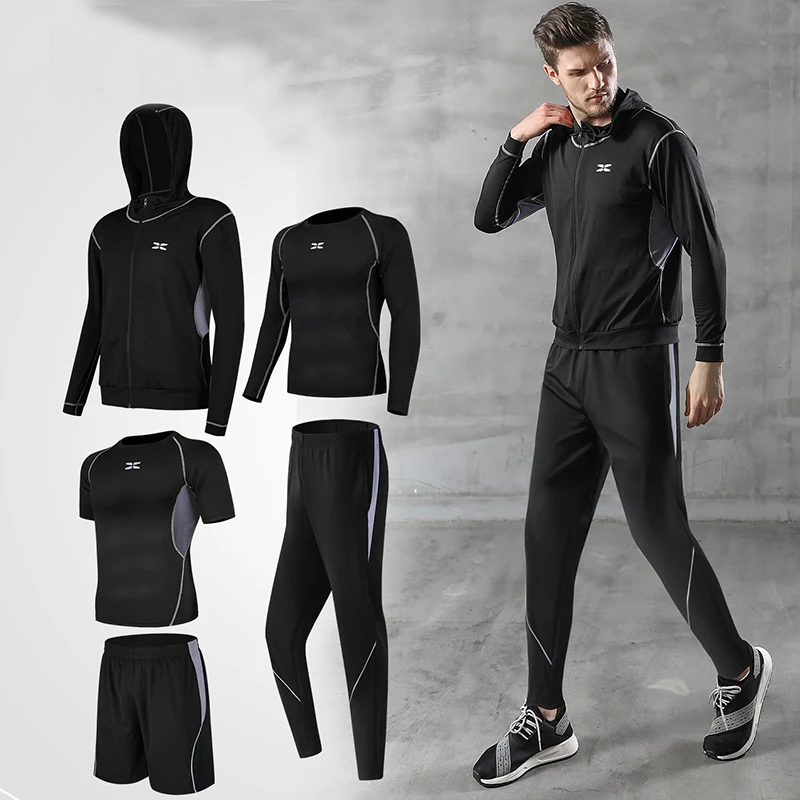 5pcs Men Sport Suit Tracksuit Jacket+Pant+Shirts Sportswear Jogging Athletic Set 