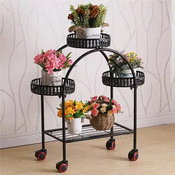 

European-style Tieyi Flower Rack With Wheel Landing Flower Pot Rack Living Room Balcony Metal Flower Rack Multi-storey Indoor