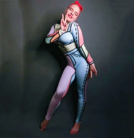 Милый сценический комбинезон многоцветный комбинезон наряд для танцев женские Комбинезоны для ночного клуба празднование костюмы для вечеринки в честь Дня рождения Одежда для женщин