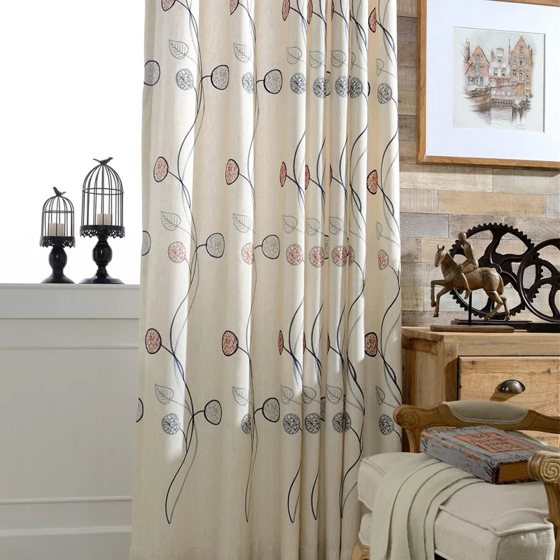 

Modern Garden American-Style Village Cotton Linen Embroidery Curtains for Living Dining Room Bedroom