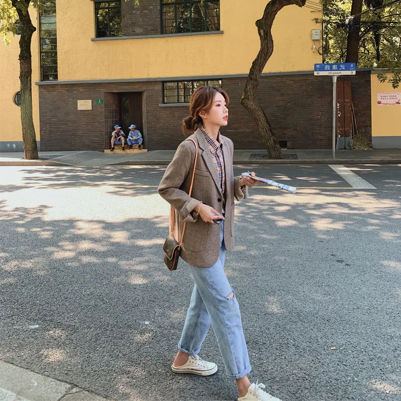 Костюм для фотосессии в елочку, маленький женский костюм, Chic2019, осенняя одежда, стиль, британский стиль, Хепберн, ретро костюм, укороченная куртка Fa