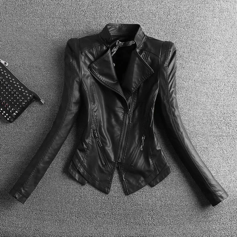 2021 New Women's Jacket Fashion Black Motorcycle Leather Women Zippers Basic Coat Biker Plus Size 4XL C-2 | Женская одежда