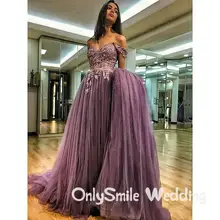 Фиолетовые Вечерние платья Caftan Mariage со съемным плечом юбка А-силуэта Тюль с бусами официальное исламское длинное вечернее платье