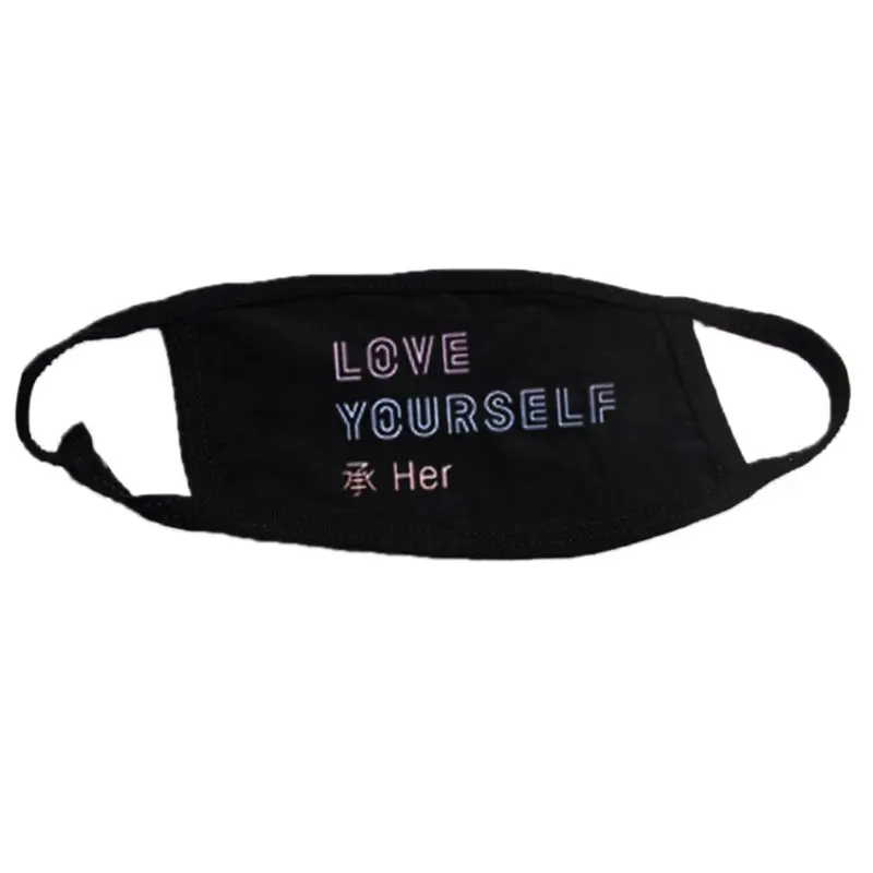 C 1Pc Women Men Unisex Kpop Letters Printed Cotton Half Face Mouth Mask Anti-Dust Respirator Mouth-Muffle Fans Supportive - Цвет: C