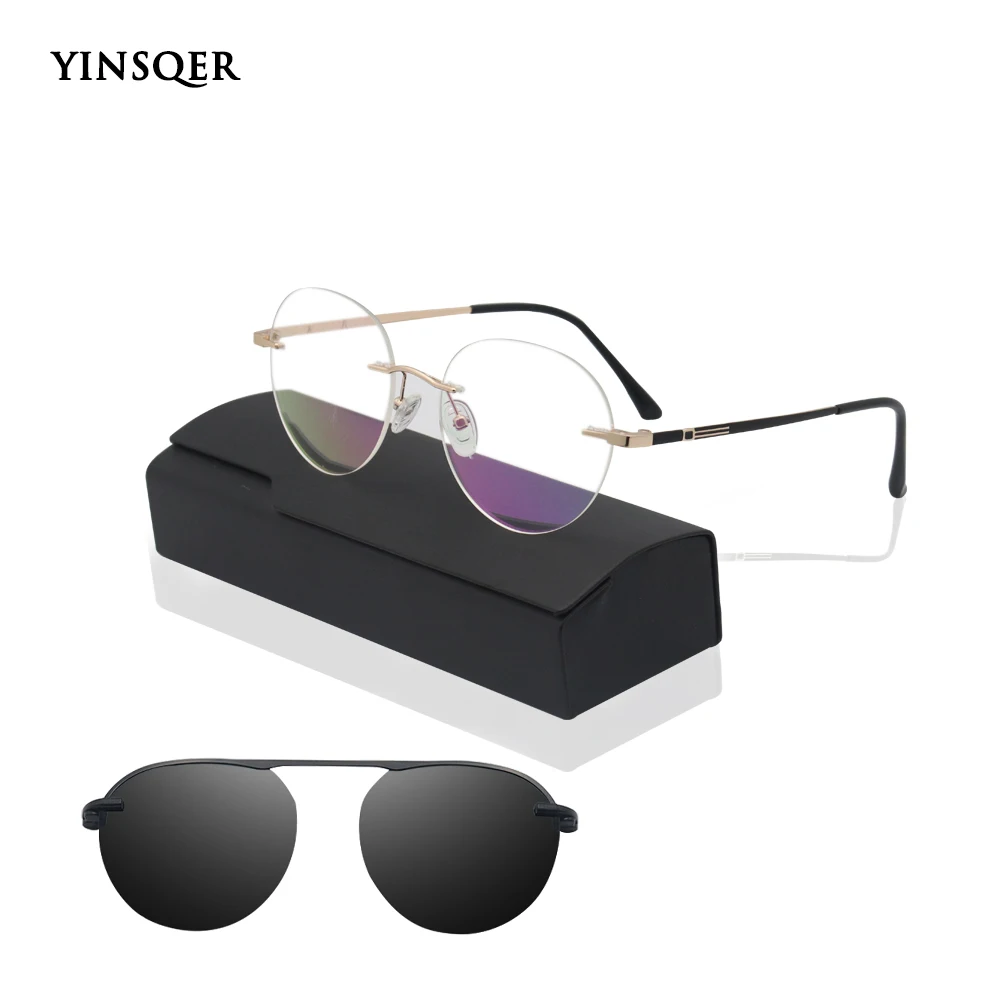 Vintage Rimless Men's Flexible Sunglasses Female Round Clip Glasses Optical Fashionable Women