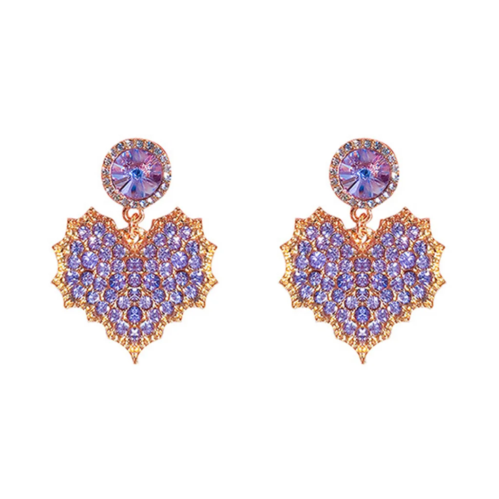 

Charm Lady Women Earrings Dream Romantic Heart-shaped Purple Earring Temperament Wild Artificial Diamond Ear Jewelry H8WF