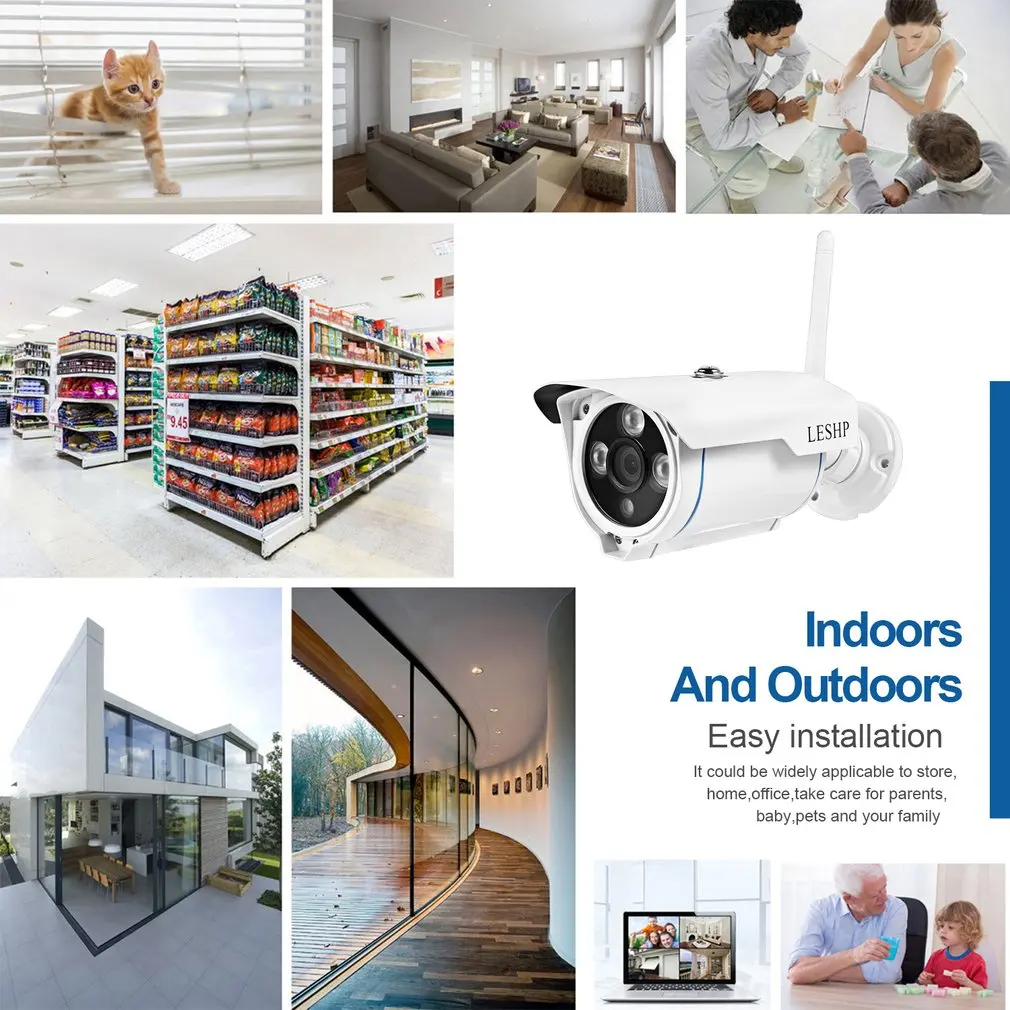 LESHP 1.0MP WIFI Wireless Bullet Security IP Camera Outdoor Waterproof Support Night Vision Motion Detection Smart Alarm