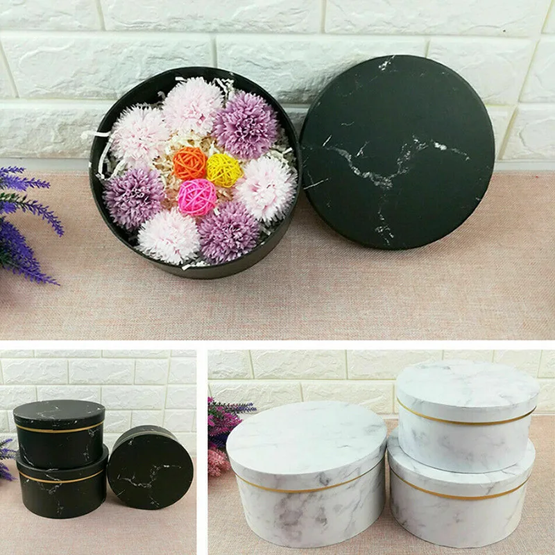 

3 Pcs Florist Flowers Gifts Box Marble Pattern Round Packing Case for Wedding Party J99Store