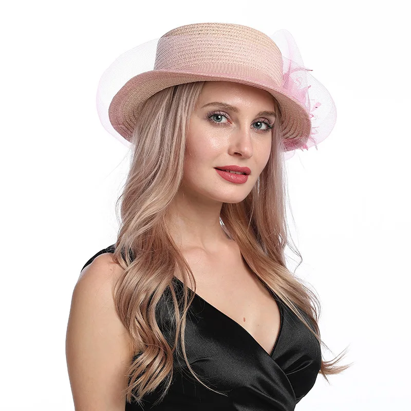 

X097 Summer Fashion Big Brim Sun Hat Wave Edge Temperament Leisure Sunshade Hat Women's Organza Big Flower Fisherman Hat