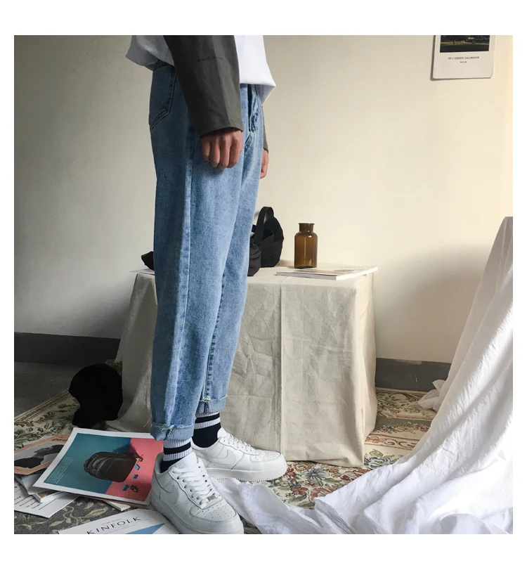 Liketkit мужские джинсовые штаны-шаровары новые осенние однотонные повседневные облегающие мужские джинсы корейские модные прямые синие брюки