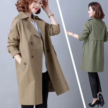 

Big Size Fashion Trench Coat For Women 2020 New Spring Autumn Cotton Suit Collar Double Breasted Windbreaker Female Outerwear